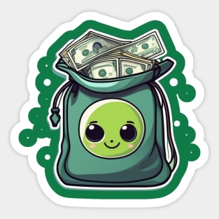 Cute alien on bag full of money Sticker